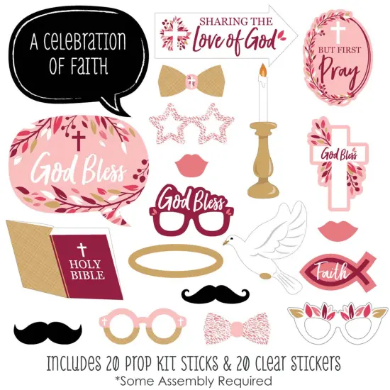 Big Dot of Happiness Pink Elegant Cross - Girl Religious Party Photo Booth Props Kit - 20 Count {3}