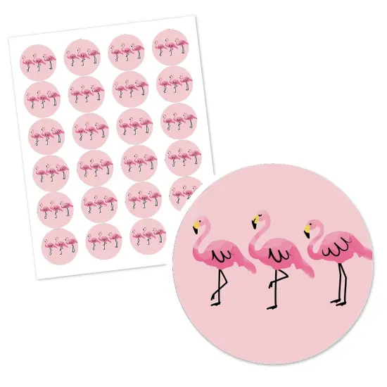 Big Dot of Happiness Pink Flamingo - Tropical Summer Circle Sticker Labels - 24 Count {3}
