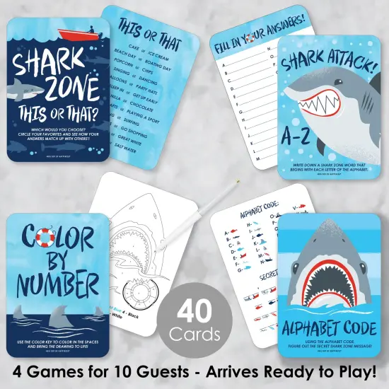 Big Dot of Happiness Shark Zone - 4 Jawsome Shark Party or Birthday Party Games - 10 Cards Each - Gamerific Bundle {3}