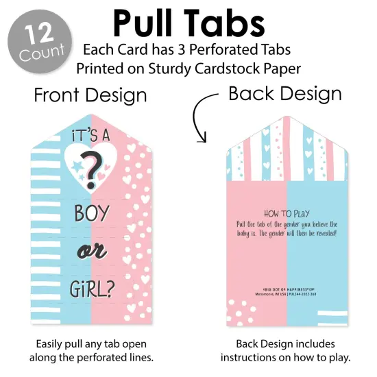 Big Dot of Happiness Boy Baby Gender Reveal - Party Game Pickle Cards - Team Boy or Girl Pull Tabs - Set of 12 {4}