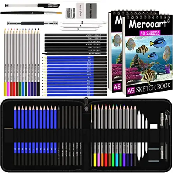 43 Sketch Pencils Set with Two 50 Page Sketchbooks, Colour Pencil Set - Professional Watercolour Pencils for Adults/Children, Professionals/Beginners, Durable Art Pencils for Colouring, Black Zip Case {2}