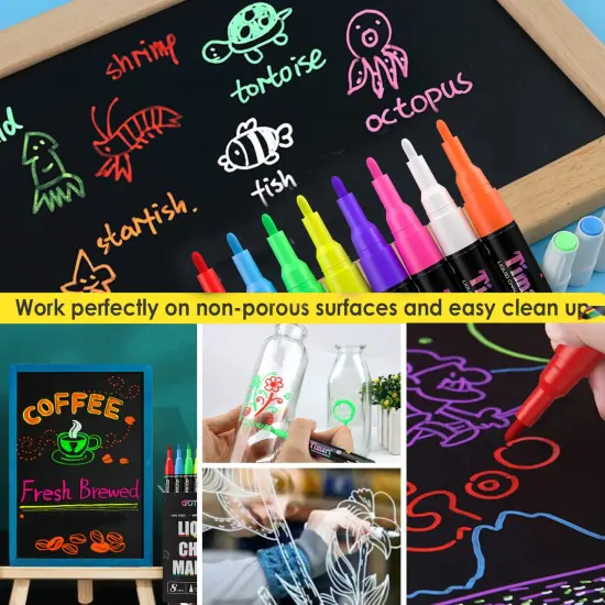 8 PackExtra Fine Tip Chalk Markers (1mm Point), Liquid Chalk Pens - Dry Erase Marker Pens for Blackboard, Chalkboards, Windows, Glass, Bistro, Cars, Signs, Chalkboard Labels Included {1}
