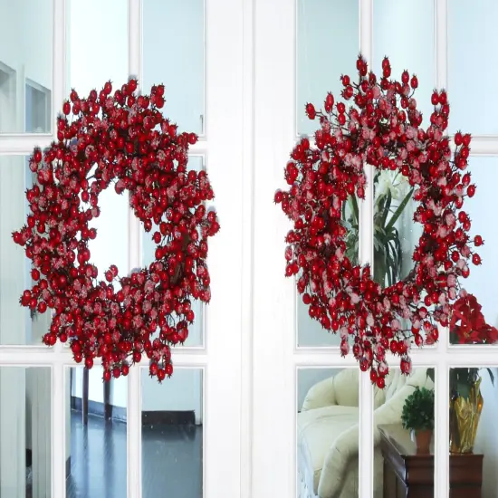 12-Pack: 20" Iced Red Hawthorn Berry Wreath, Floral Home by Artificial Flowers {4}
