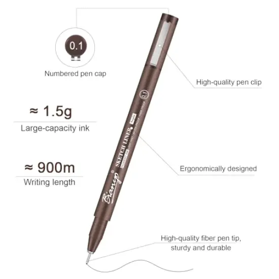 12 Assorted Sizes Drawing Pens with Bonus Pouch Bag, Water-Resistant Archival and Pigment Ink Art Pens, Precision Drawing and Sketching Kit {6}