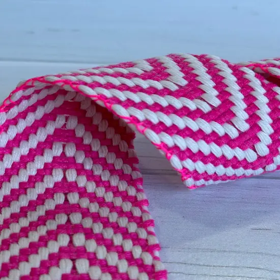 Neon Pink And White Woven Chevron 1.5&rdquo;Webbing {1}