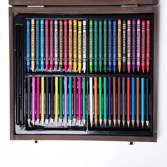 145 Pieces Deluxe Art Set in Portable Wooden Box Drawing Kit Set with Oil Pastels, Crayons, Colored Pencils, Watercolor Cakes, Brushes, Wooden Case Art Supplies (Wooden) {5}