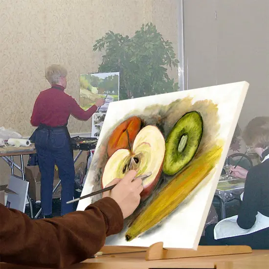 The Original Overby Tabletop Painting Easel, Portable Compact Easy Carry, Hold & Display Stretched Canvas Stable, 12" Inches, Natural Wood {3}