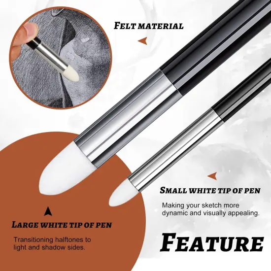 Kosiz 6 Pcs Blending Sponge Pen Double Headed Washable Rubbing Sponge Brush Sketch Wipe Reusable Blending Stump Drawing Art Blenders for School Student Artist Highlight Shadow Detail Correcting Tool {4}