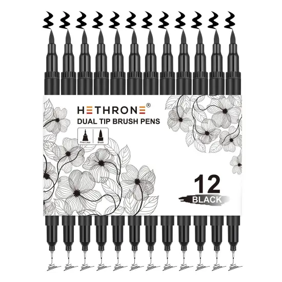 12 Pack Black Markers for Drawing - Marker Pens Brush Pens for Artists Felt Tip Pens Calligraphy Pens {2}