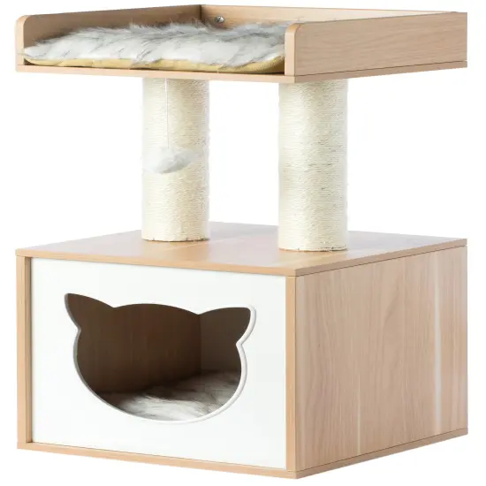 Cat Tree Play House Condo Cube Cave, Platform, Scratcher Post and Ball Toy {4}