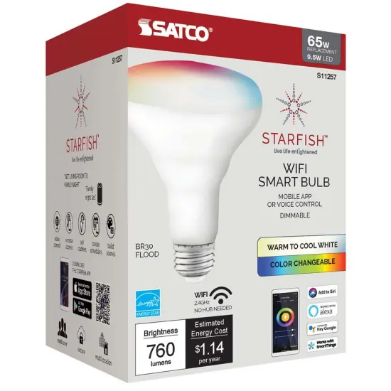 Satco 9.5w BR30 LED RGB Tunable White Starfish IOT 760 Lumens 120 Volt {3}