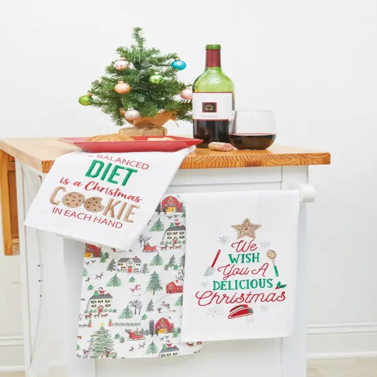 Holiday "We Whish You a Delicious Christmas" Cookie Baking Themed Cotton Flour Sack Kitchen Dish Towel27L x 18W in. {3}
