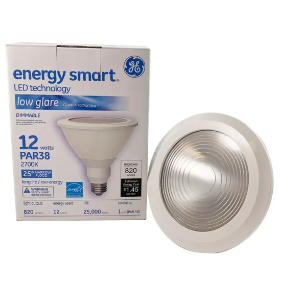 6PK - GE 12w PAR38 Dimmable LED Narrow Flood 25 Warm White 2700k Low Glare Light Bulb {2}