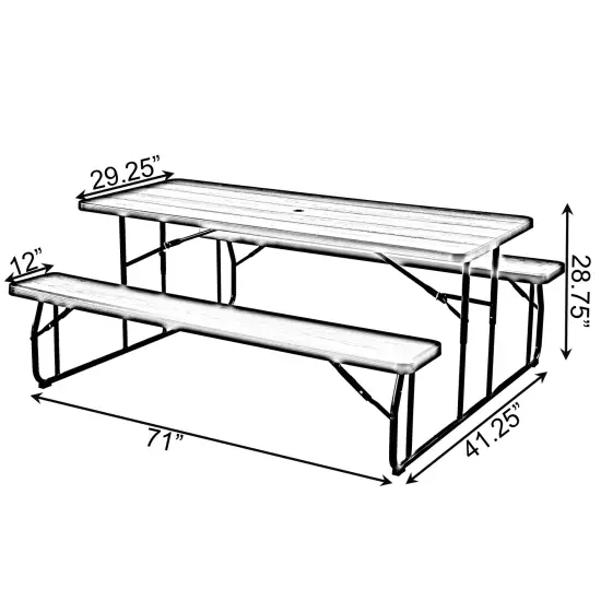 Outdoor Foldable Woodgrain Picnic Table Set with Metal Frame 6 Ft. Black {6}