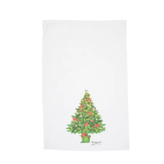 Cardinal Yuletide Tree Printed Cotton Flour Sack Kitchen Towel {1}