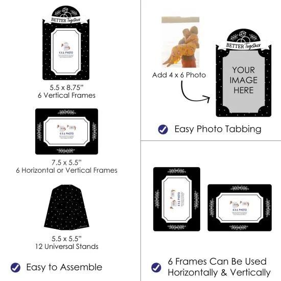 Big Dot of Happiness Mr. and Mrs. - Black and White Wedding or Bridal Shower 4x6 Picture Display - Paper Photo Frames - Set of 12 {4}