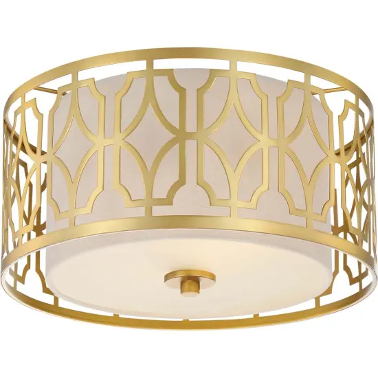 Nuvo Filigree 2-Light Decor Flush Mount w/ Beige Linen Shade in Natural Brass {1}