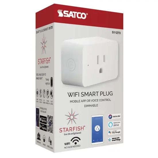 Wi-Fi Dimmer Plug Outlet - 15A - no hub required - Satco Starfish {3}