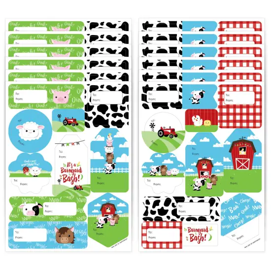Big Dot of Happiness Farm Animals - Assorted Barnyard Baby Shower or Birthday Party Gift Tag Labels - To and From Stickers - 12 Sheets - 120 Stickers {1}