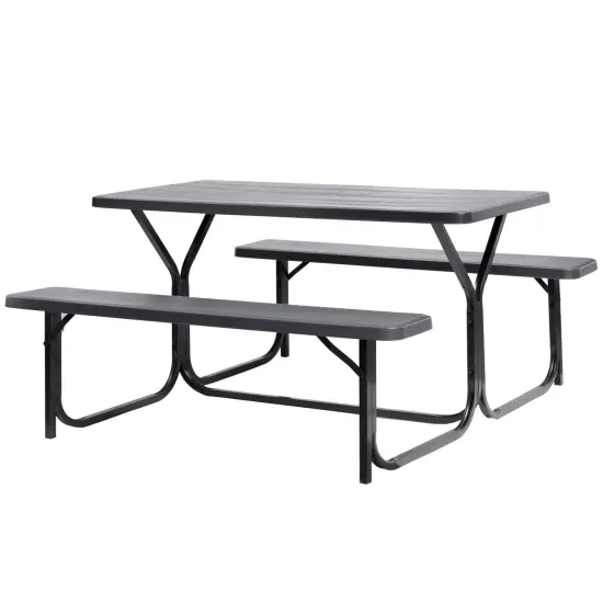 Outdoor Gray Woodgrain Picnic Table Set with Metal Frame, 5 Feet Long {1}