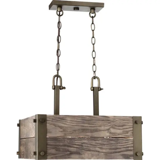 Nuvo Winchester 18.75" 4-Light Square Pendant w/ Aged wood in Bronze Finish {1}