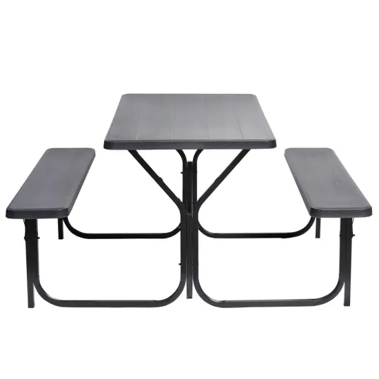 Outdoor Gray Woodgrain Picnic Table Set with Metal Frame, 5 Feet Long {4}