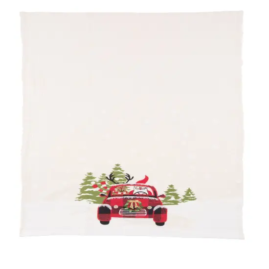27" x 18" Reindeer Driving Red Plaid Truck "Road Trip Friends" Christmas Winter Cotton Kitchen Dish Towel Decor Decoration {1}