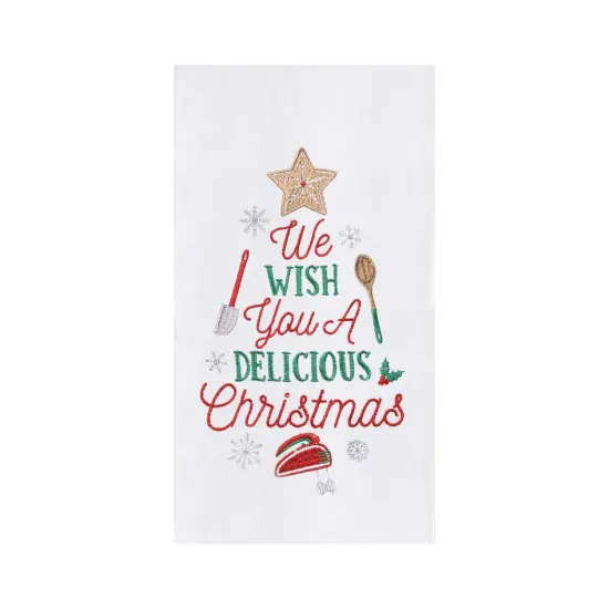 Holiday "We Whish You a Delicious Christmas" Cookie Baking Themed Cotton Flour Sack Kitchen Dish Towel27L x 18W in. {1}