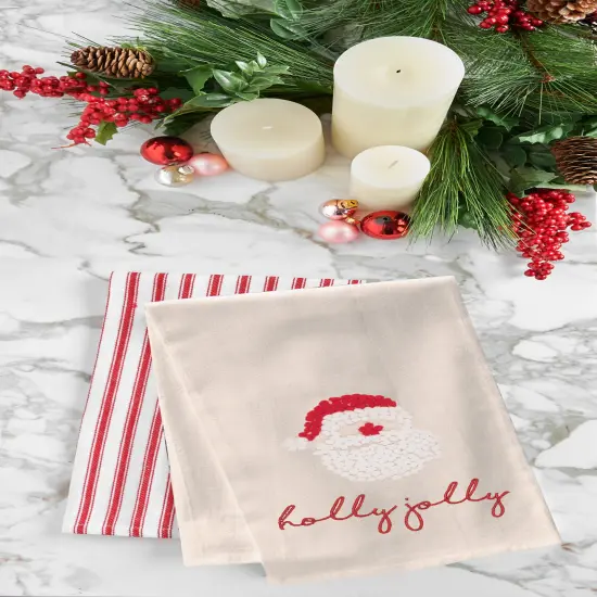 Holly Jolly Santa Flour Sack Embroidered Cotton Kitchen Towel {3}