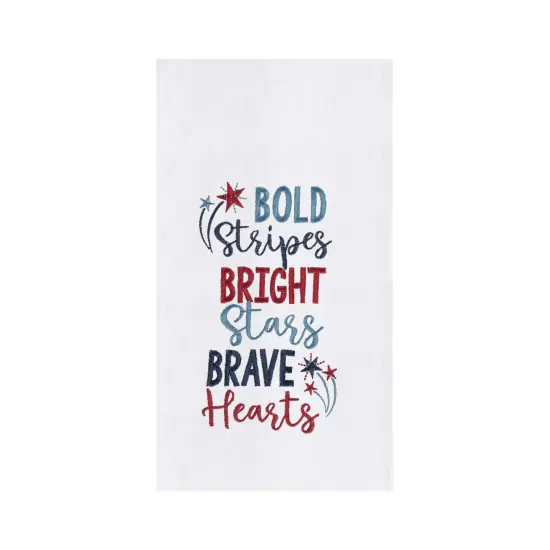 Bold Stripes Bright Stars Brave Hearts 4th of July Kitchen Towel {1}