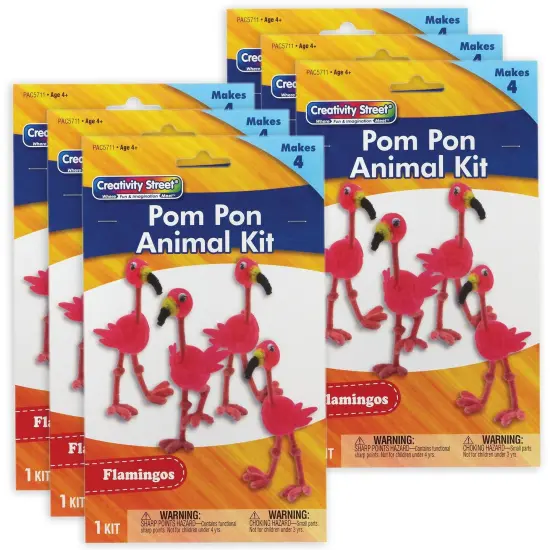 Pom Pon Animal Kit, Flamingos, 2" x 2.75" x 5.25", 4 Flamingos Per Kit, 6 Kits {1}