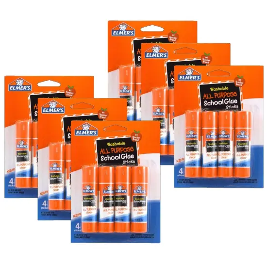 Washable School Glue Sticks, All Purpose, 4 Per Pack, 6 Packs {1}