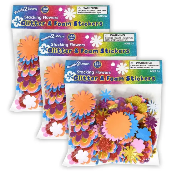 Glitter and Foam Stickers - Stacking Flowers - 144 Per Pack - 3 Packs {1}