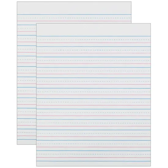 Sulphite Handwriting Paper, Dotted Midline, Grade 2, 1/2" x 1/4" x 1/4" Ruled Short, 8" x 10-1/2", 500 Sheets Per Pack, 2 Packs {1}