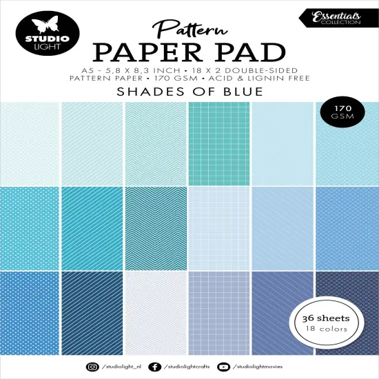 Studio Light Essential Patterned Paper Pad 5.8"X8.25" 36/Pkg-Nr. 165, Shades Of Blue {1}