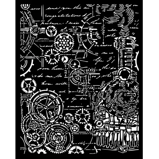 Stamperia Stencil 7.87"X9.84"-Sir Vagabond In Fantasy World Gears {1}