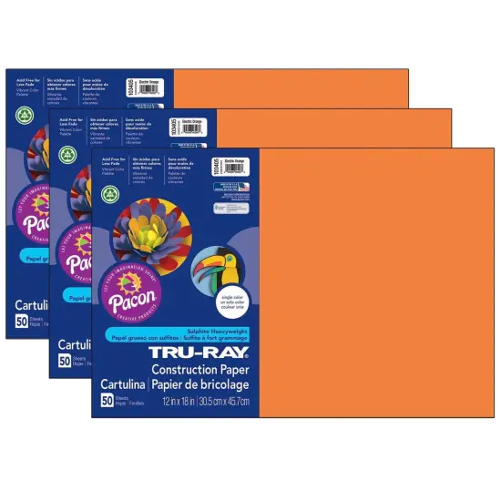 Construction Paper, Electric Orange, 12" x 18", 50 Sheets Per Pack, 3 Packs {1}