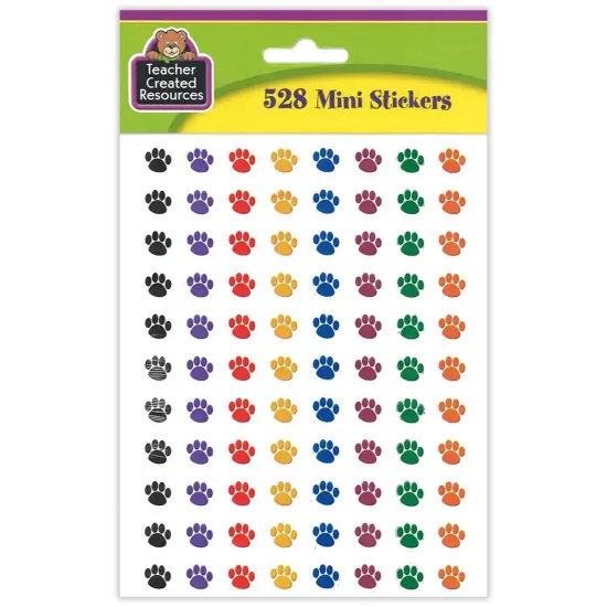 Colorful Paw Prints Mini Stickers, 3/8"Dia, 528 Per Pack, 12 Packs {3}
