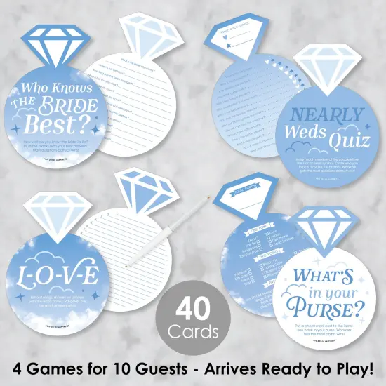 Big Dot of Happiness On Cloud 9 - 4 Bridal Shower Games - 10 Cards Each - Who Knows The Bride Best, Bride or Groom Quiz,&nbsp;What's in Your Purse and Love - Gamerific Bundle {3}