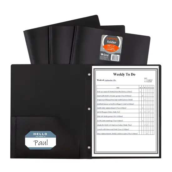Two-Pocket Heavyweight Poly Portfolio Folder with Prongs, Black, Pack of 25 {2}