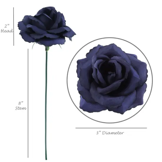 100-Pack: Navy Blue Silk Rose Picks, 8" Stems, 3" Wide, Floral Home by Artificial Flowers {2}
