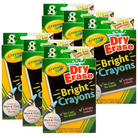 Dry Erase Washable Crayons, Bright Colors, 8 Per Pack, 6 Packs {1}