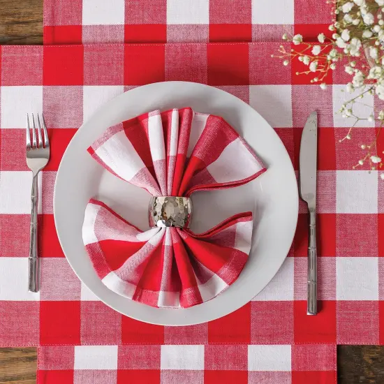 Franklin Red Check Gingham Plaid 4th of July Patriotic Woven Napkin Set of 6 {4}