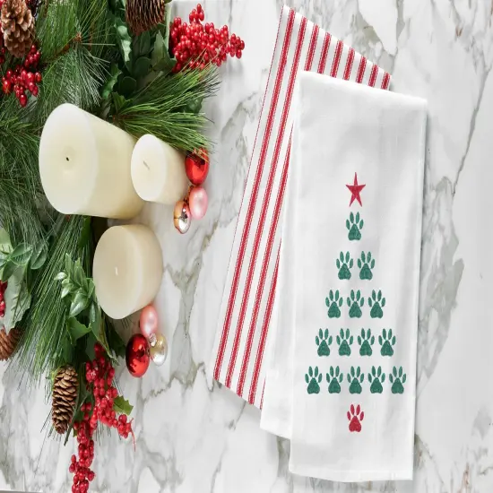 Puppy Dog Paws Christmas Tree Embroidered 100% Cotton Flour Sack Dishtowel {3}