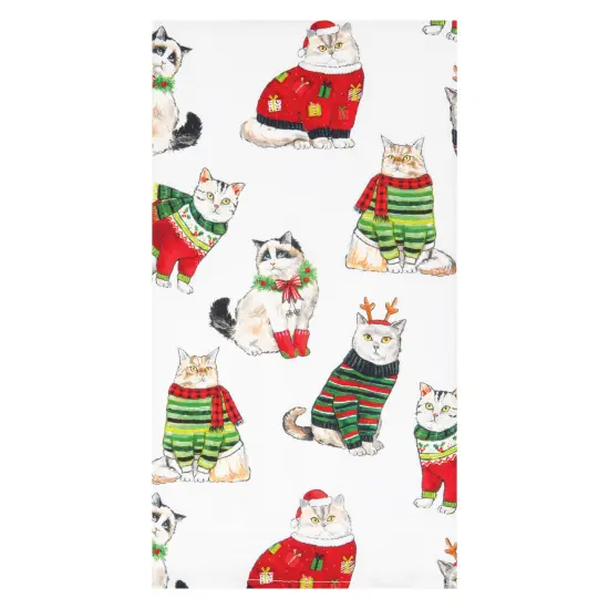 27" x 18" Christmas Holiday All Over Print Cats in Sweaters Printed Cotton Kitchen Dish Towel {3}