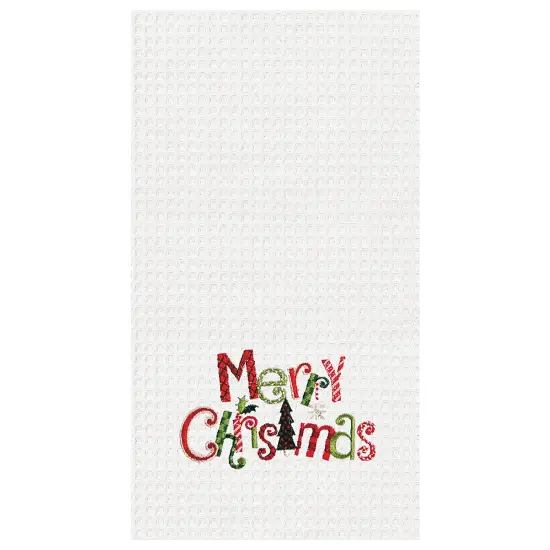 "Merry Christmas" Cotton Waffle Weave Kitchen Dishtowel {1}