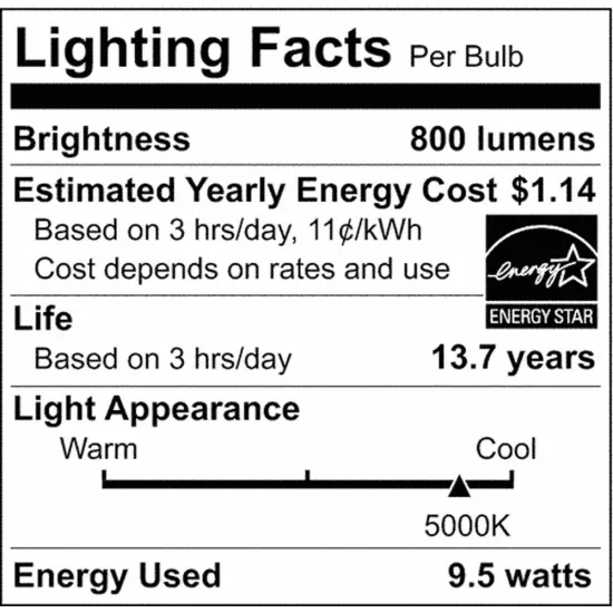 Satco 9.5w 120v A19 LED Bulb 800lm 5000K Natural Light Non-Dimmable - 60w-equiv {4}