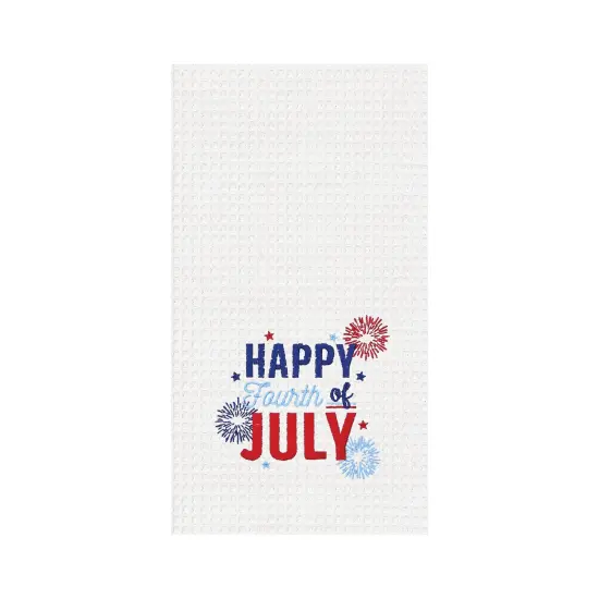 Happy Fourth of July Embroidered Waffle Weave Kitchen Towel {1}