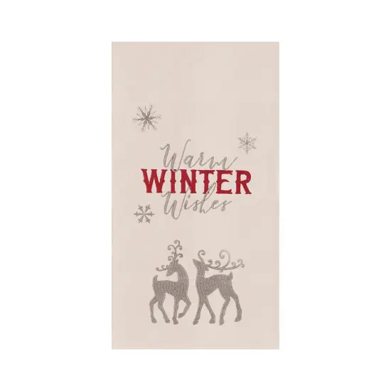 27" x 18" Nordic Christmas "Winter Wishes" Sentiment Featuring Deer on Beige Background Christmas Holiday Cotton Kitchen Dish Towel {1}
