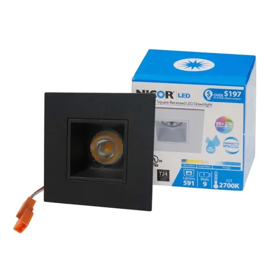 NICOR 2 in. Square LED Downlight in Black, 3000K Soft White {1}